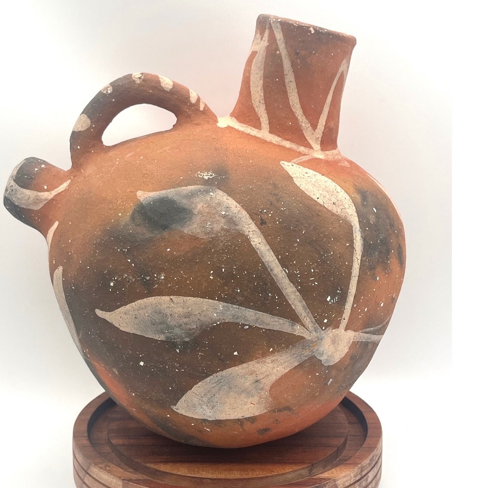 Vintage Rustic Folk Art Peruvian Quinua Red Clay Pottery Pitcher Jug Folk Art 9"